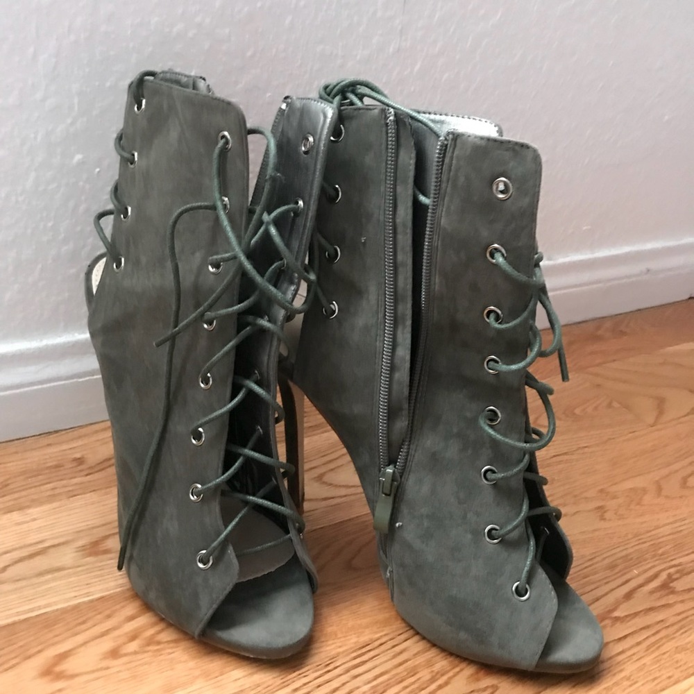 Olive green strappy high heels